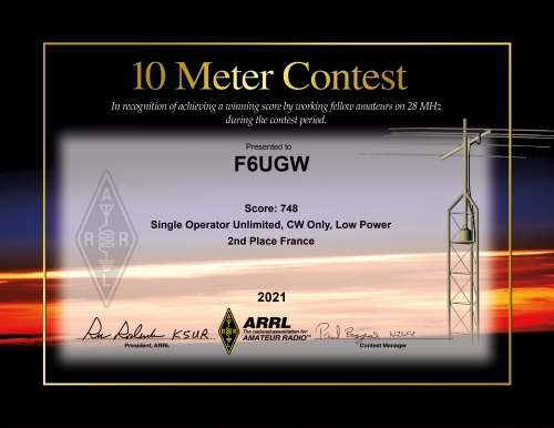 Certificat ARRL 10mCW F6UGW