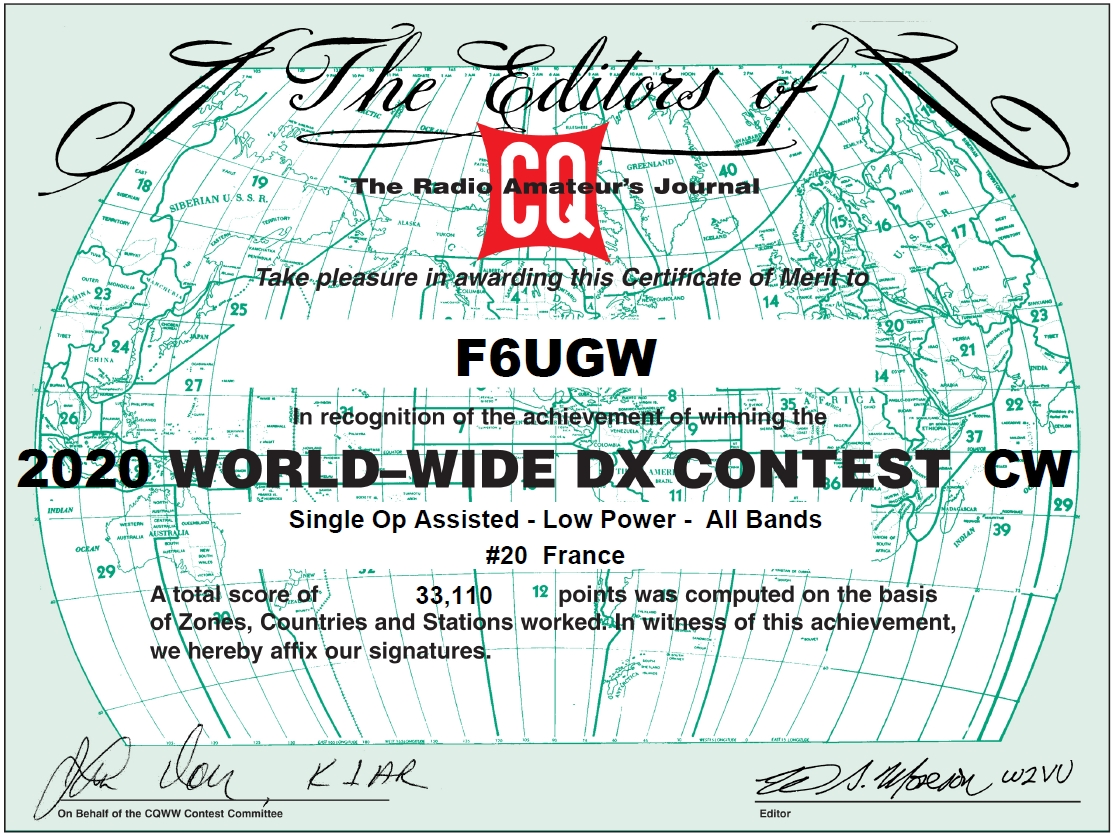F6UGW Certificat CQ WW CW 2020