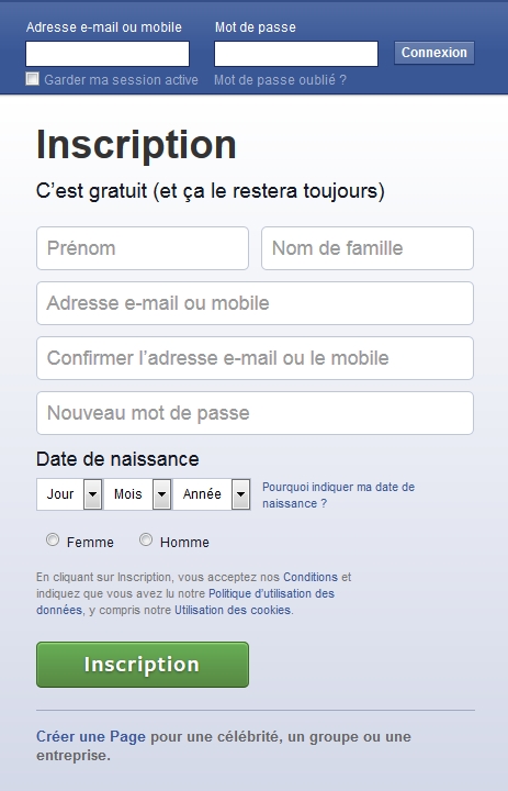 Facebook Inscription